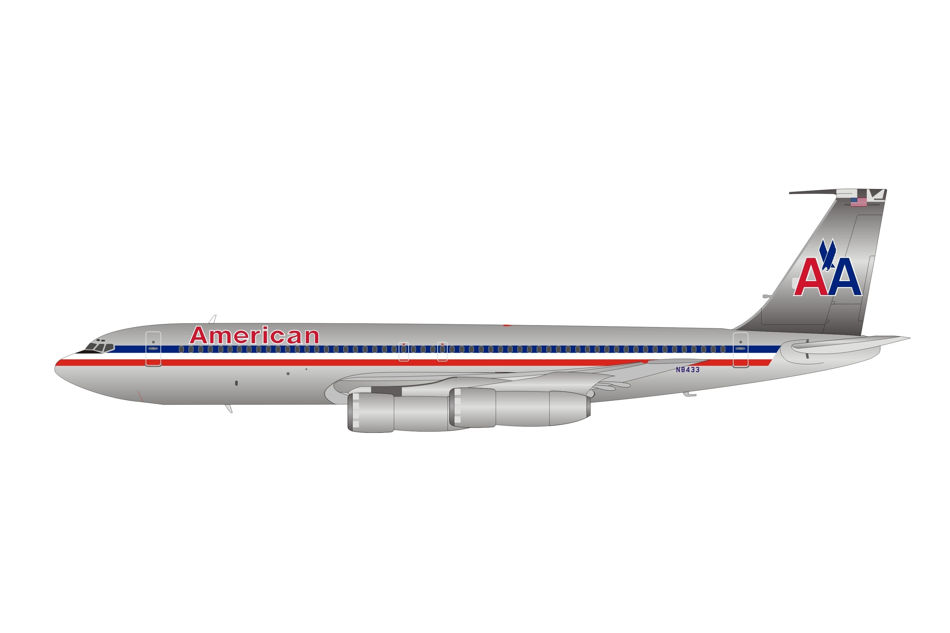 American Airlines Boeing 707-323B N8433 Polished With Stand