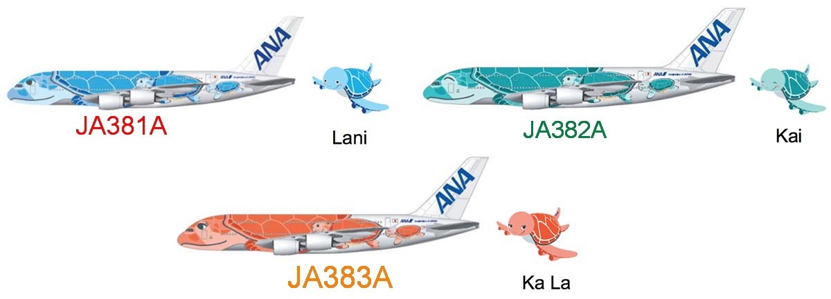 Rare! ANA Airbus A380 Sea Turtle Orange Ka La JA383A 全日空 All Nippon Phoenix  04211 scale 1:400