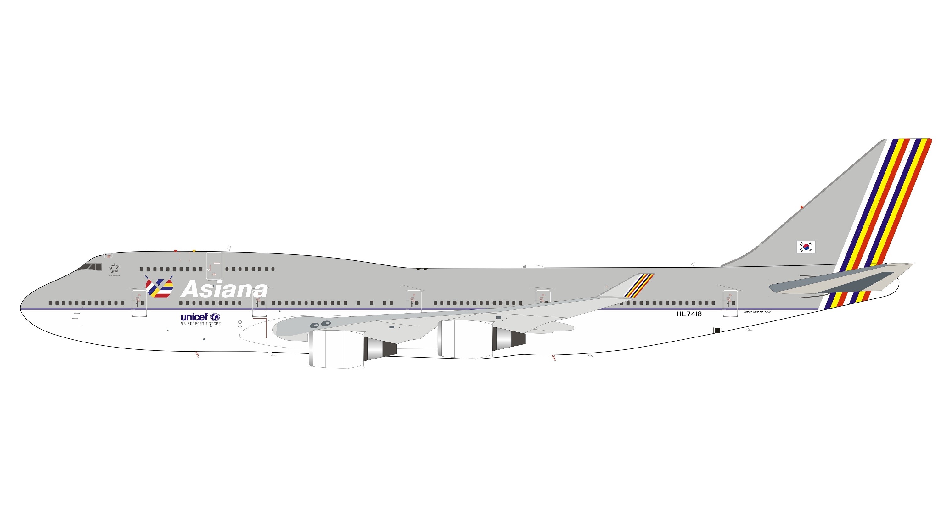 Asiana Airlines Boeing 747-400 with stand HL7418 InFlight/B-models  B-744-OZ-7418 scale 1:200
