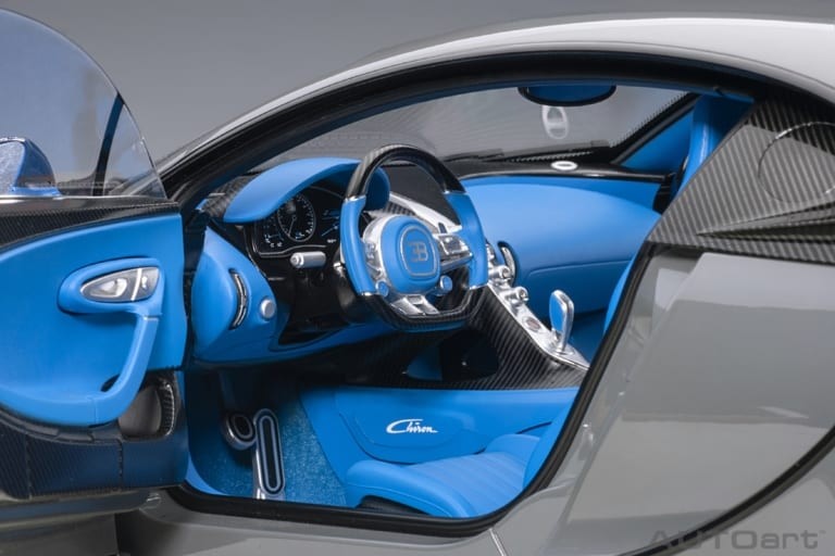BUGATTI CHIRON JET GRAY WITH BLUE INTERIOR 1/12 MODEL CAR BY AUTOART 12114 
