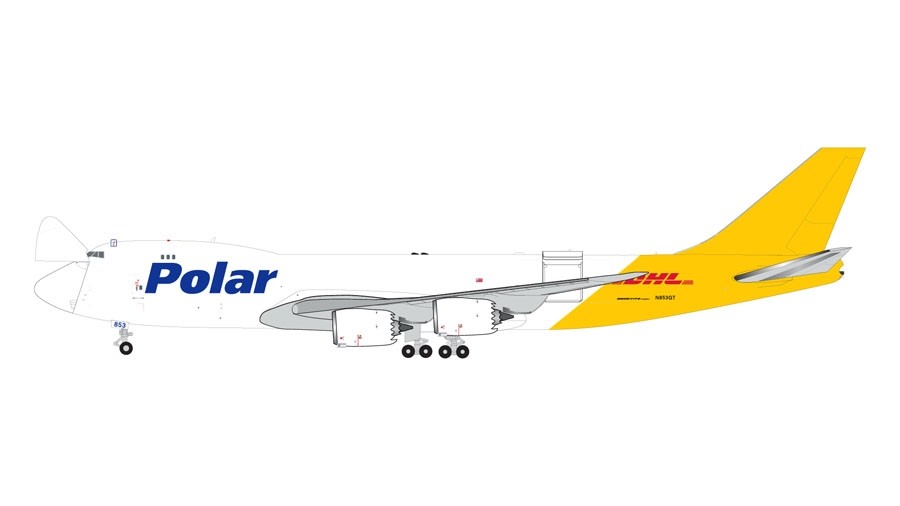 DHL-Polar Air Cargo with doors Boeing 747-8F N853GT Gemini Jets interactive  GJPAC1898 scale 1:400