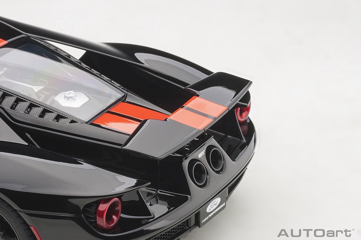 Ford GT 2017, Shadow Black/Orange Stripes AUTOart 72945 scale 1:18 ezToys -  Diecast Models and Collectibles