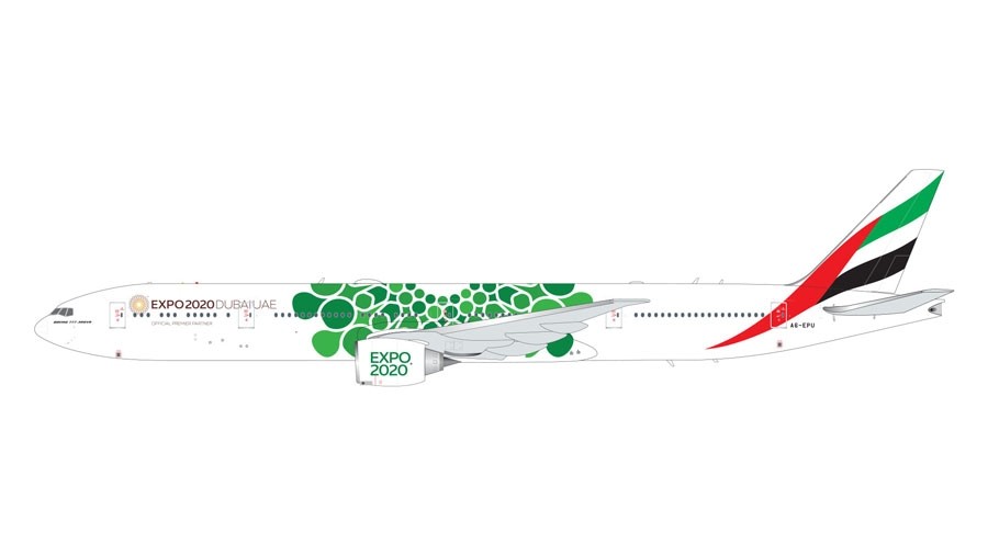 GeminiJets G2UAE799 1/200 Emirates Boeing 777-300ER Green Expo Modèle davion