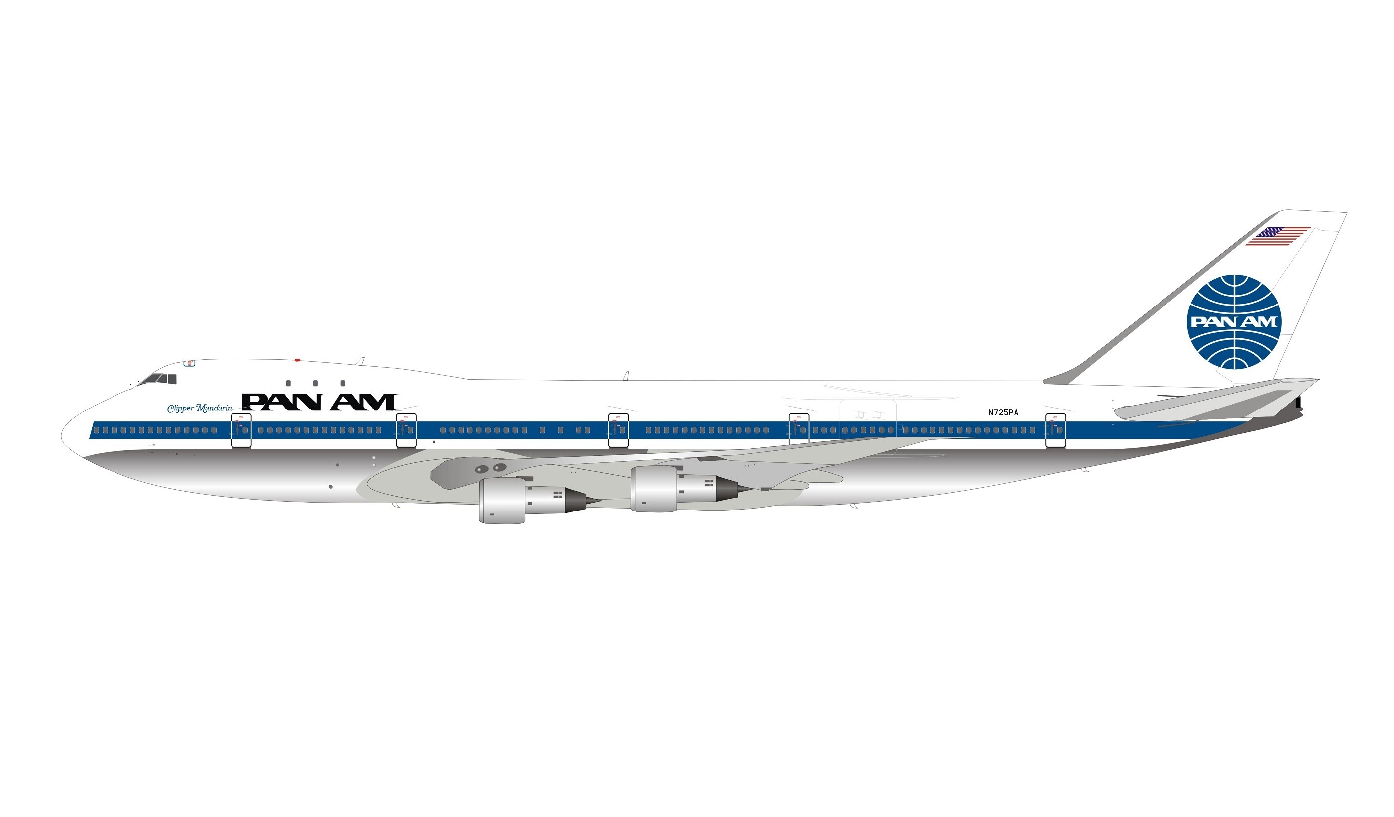 Boeing 747-100 Pfanne Am Reg INFLIGHT 200 IF741PA0121P 1/ N725PA mit Ständer 