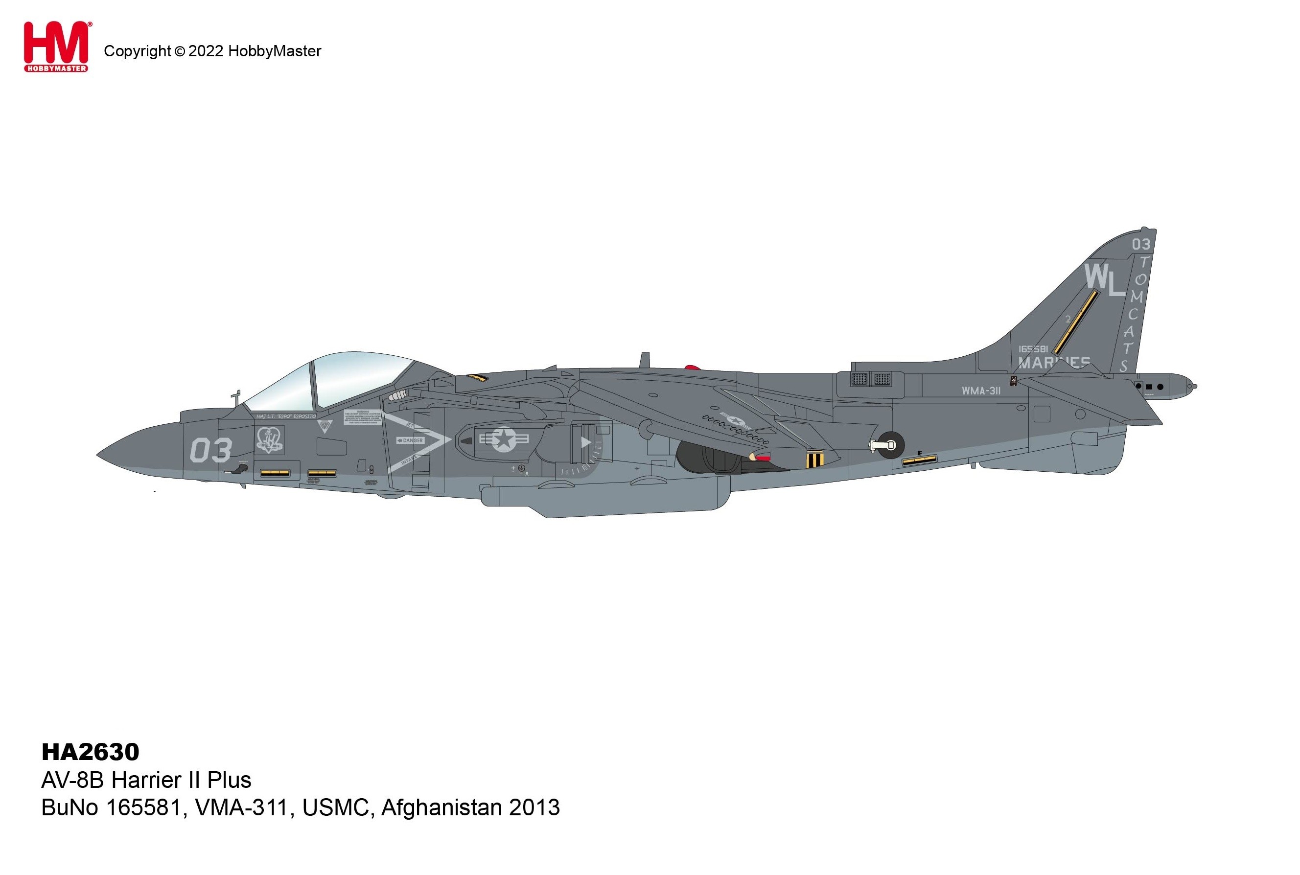 USMC AV-8B Harrier II Plus VMA-311 Afghanistan 2013 Hobby Master HA2630  Scale 1:72 ezToys - Diecast Models and Collectibles