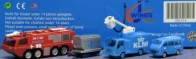 KLM GSE Ground Set #6 Fire Truck, LD-3 dolly, Boom truck, Van JC2KLM026 1:200