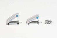Pan Am historic airlines passenger stairs(2) set of two with tow truck(1) Herpa Wings accessories 571890 scale 1:200