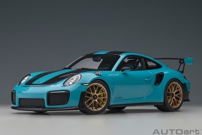 Blue Porsche 911 (991.2) GT2 RS Weissach Package Miami Blue AUTOart 78175 Scale 1:18