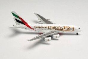 Emirates Airbus A380 A6-EVG 50th Anniversary UEA Livery Die-Cast Herpa 536202 Scale 1:500