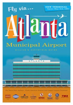 Atlanta Municipal Airport Retro Jet Age Poster by Chris Bidlack 14x20 JA025
