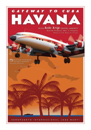 Havana Airport  Retro Travel Poster by Chris Bidlack Constellation JA032