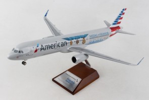 X-Large American Airbus A321 Medal of Honor N167AN Skymarks Supreme SKR8428 With Wooden Stand and Gears Scale 1:100